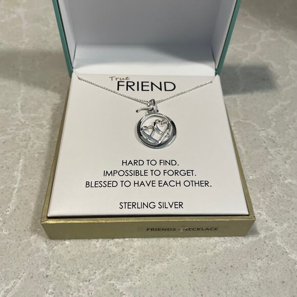 Footnotes Friend sterling silver double heart necklace marking on heart New - Picture 1 of 8